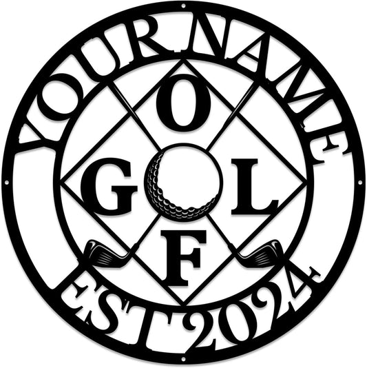 Golf Art Metal Signs,Custom Golf Metal Name Signs,Personalized Golf Signs,Black Golf Metal Wall Art Signs,Golfball Home Outdoor Metal Signs (Style K)