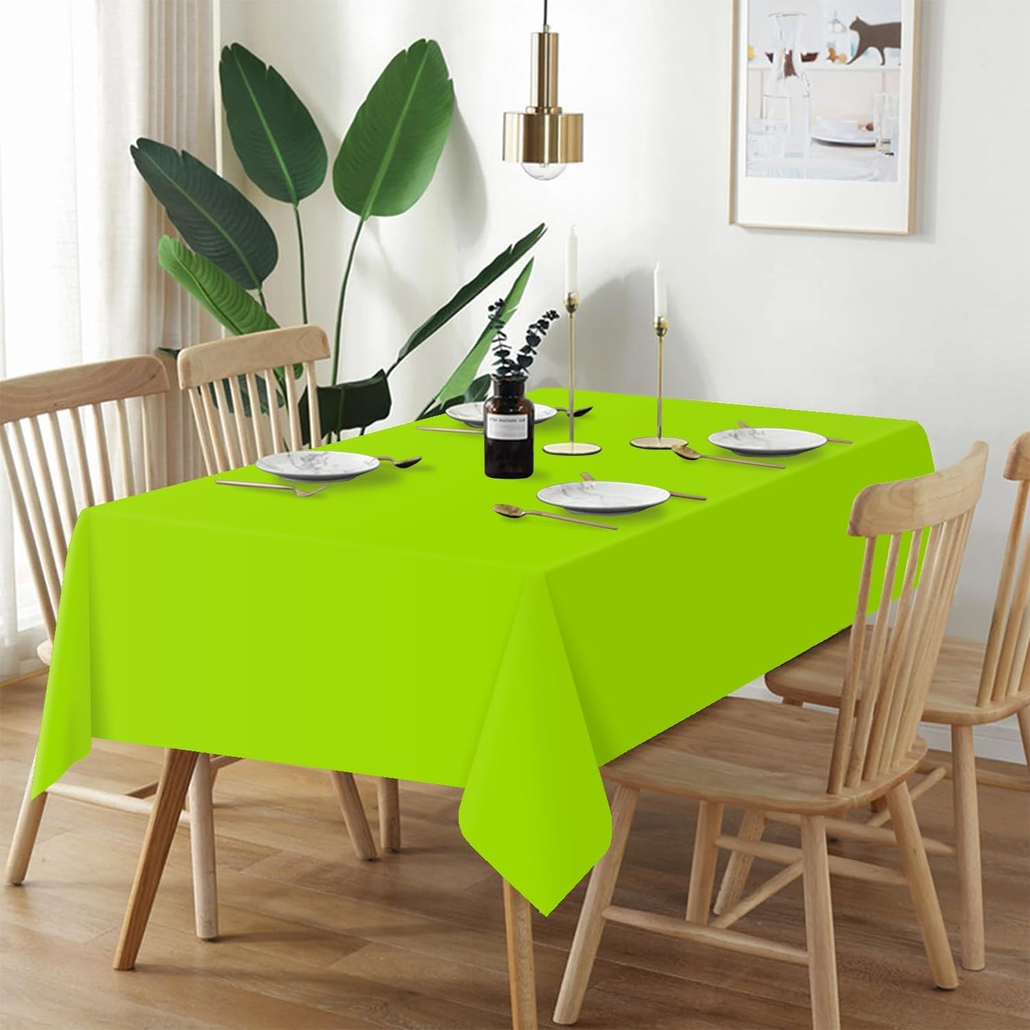 QIKSION Plastic Table Cloth Disposable 12 Pack, 54 x 108 Inch Tablecloths for Rectangle Tables, Lime Green Plastic Table Cover