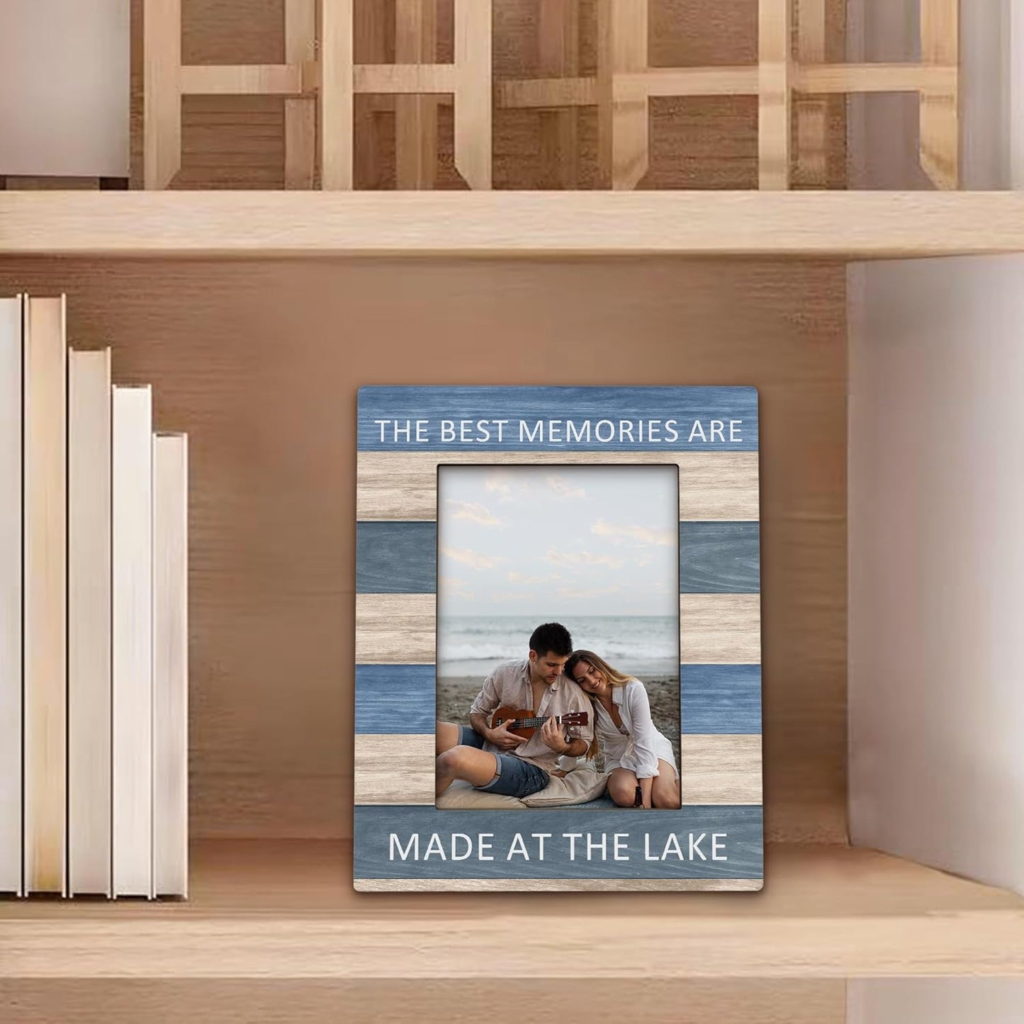 Lake House Gifts Picture Frame 5x7, LakeHouse Decor Photo Frame, Birthday Gifts for LakeLover Women Men, The Best Memories are Made at the Lake Wooden Picture Photo Frames for Desk Home Room Decor