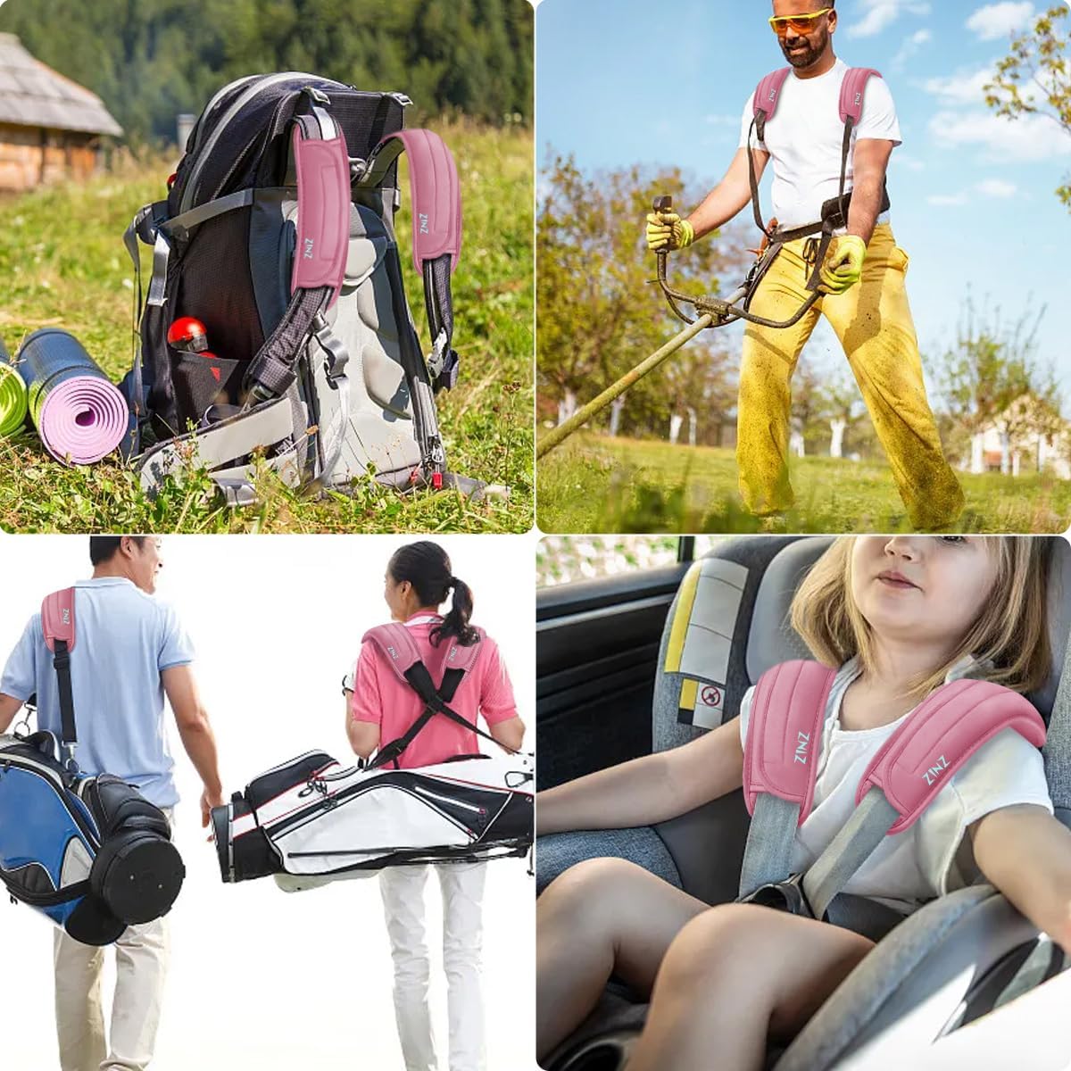 ZINZ 2-Pack Universal Shoulder Pad with Ultra thick Cushion for Bag Luggage Bag Crossbody, Plus Long & Anti-Slip & Breathable,Pink-2Pack
