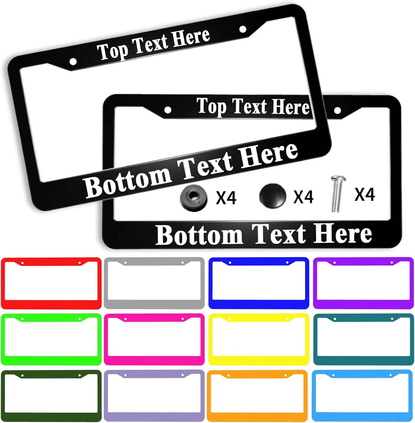 2 Packs Custom License Plate Frame Personalized Car Tag Frame with Screw Caps,2 Holes,12"x6",Style 1