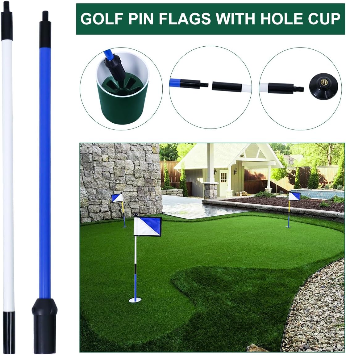 Golf Flagstick 3ft,Golf Flag Hole Cup Set Double-Sided Putting Green Flags for Backyard Putting Green Driving Range Practice Two-Section Design Portable