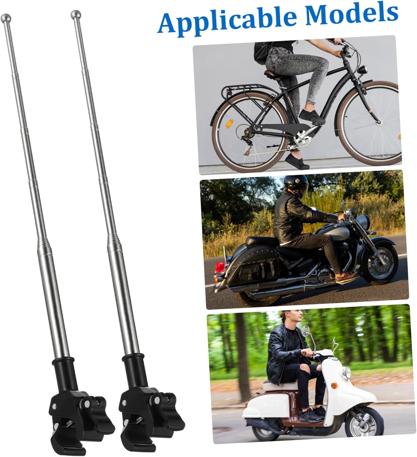 2Pcs Adjustable Stainless Steel Motorcycle Flagpole Pole, 51in Retractable Bike Flag Pole, Telescopic Motorcycle Bicycle Flag Mounts, Flagpole for Off-Road ATV Golf Cart Wheelchair