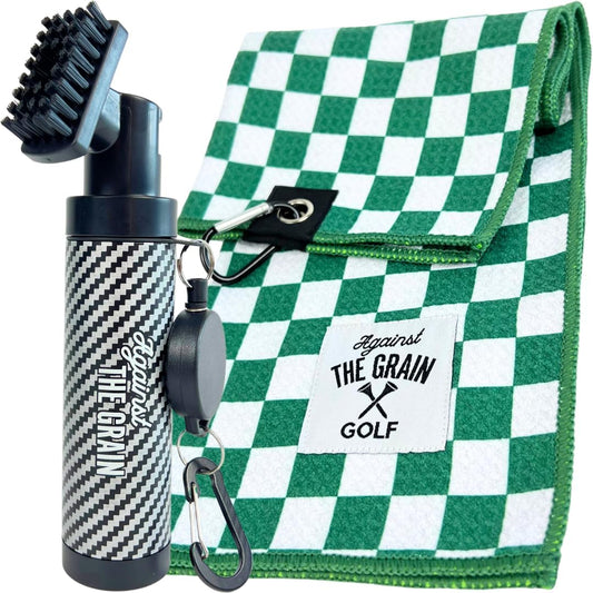 Against The Grain Golf Club Cleaning Kit - Includes Water Golf Club Brush & Microfiber Golf Towel (12"x20") Perfect Golf Bag Accessories for Men & Women Golf Gifts for Men