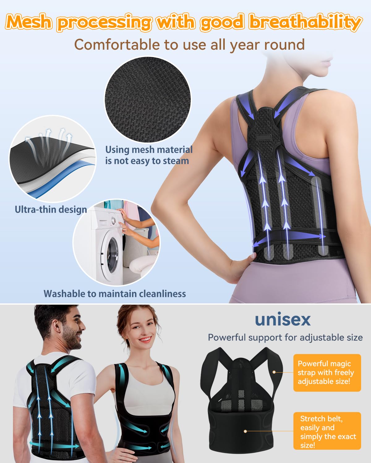 Posture Corrector for Women & Men, Back Brace Adjustable Full Back Support - Shoulder Straightener for Upper & Lower Back Pain Relief, Scoliosis, Hunchback, Hump, Thoracic Spine Correc (Large)