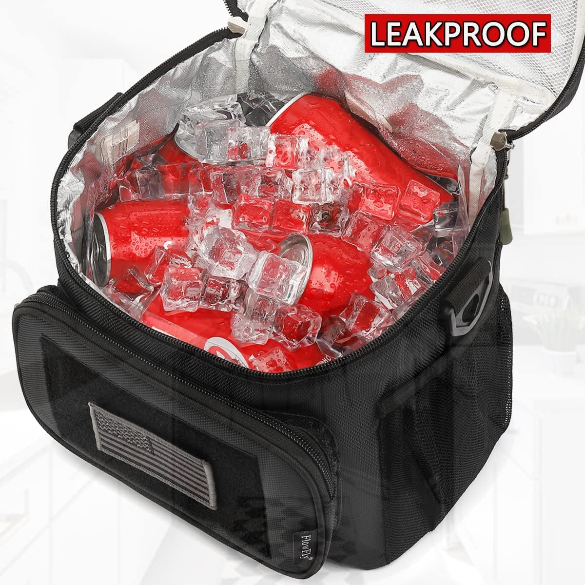 FlowFly Tactical Lunch Bag Large Insulated Lunch Box Cooler Tote for Men, Women with MOLLE/PALS Webbing (Black)