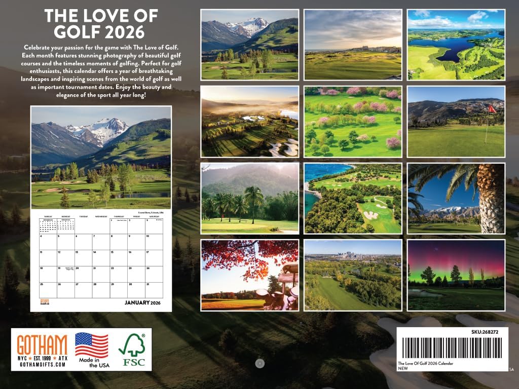Love Of Golf Calendar 2026 Monthly Wall Calender 12 Month | American Made In The USA