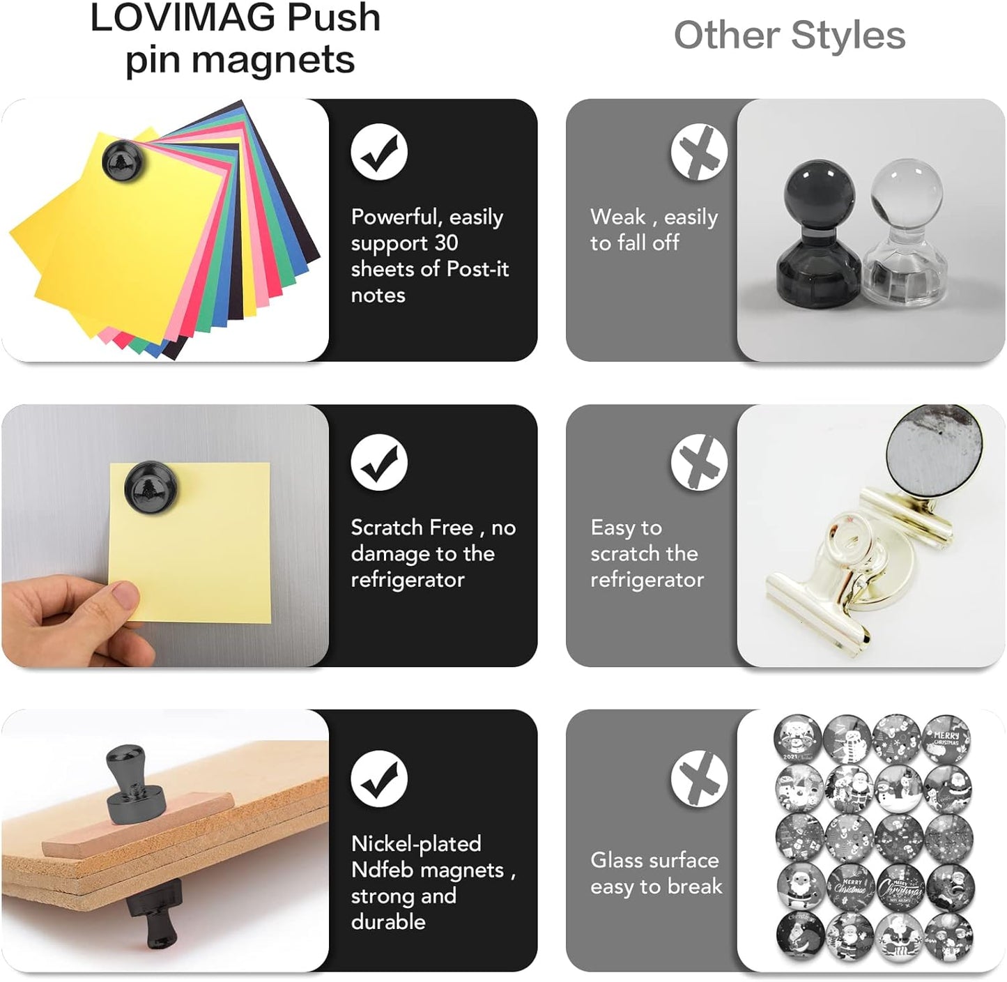LOVIMAG Fridge Magnets 20Pcs Refrigerator Whiteboard Small Strong Magnet Classroom Kitchen Accessories Decorative Locker Set Decor Must Haves Office Calendar Refrigerador Magnetic Cute Crafts Black