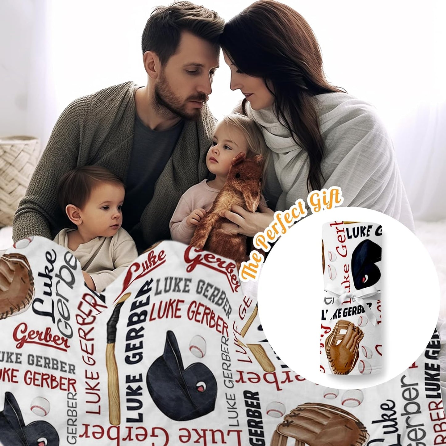 Custom Name Baseball Blanket - Personalized Names Soft Plush Flannel Throw Blankets for Baby Kids Teen Boys Girls Holidays Birthdays Gifts Color02