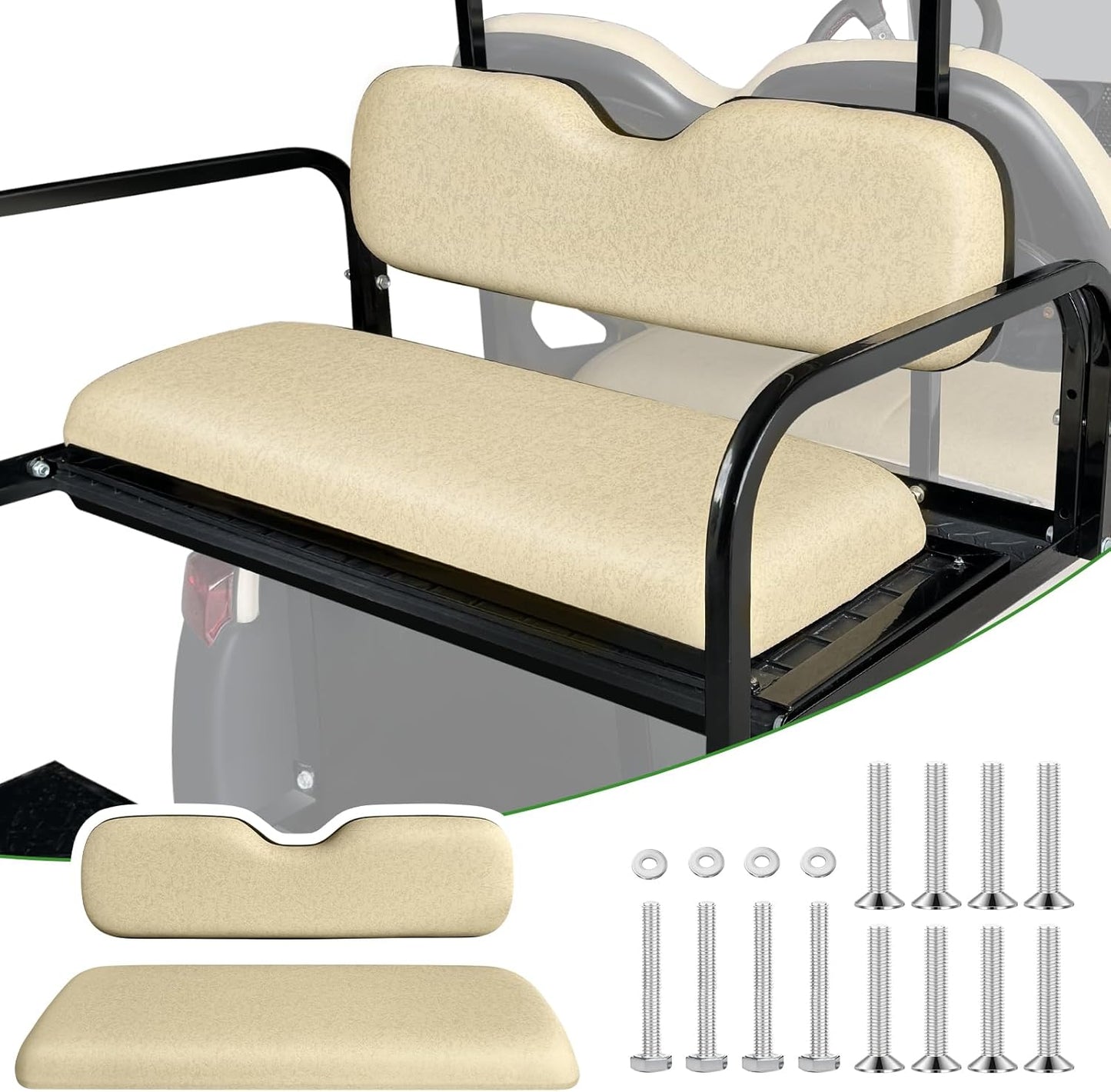 Universal Rear Replacement Cushions for Golf Cart Flip Rear Seat,Golf Cart Back Seat for EZGO TXT RXV ST for ST Sport for Valor Models for Club Car,Seat Bottom Cushion and Back Cushion Set