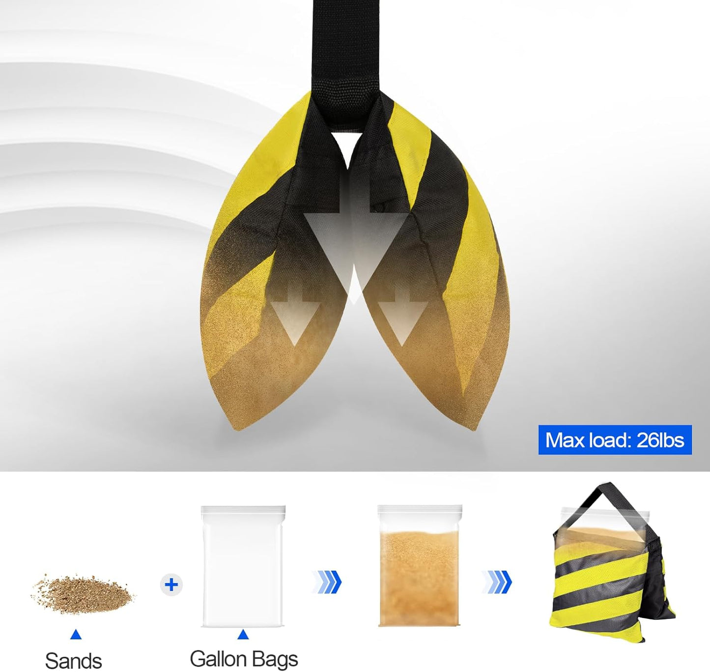 EMART Heavy Duty Sandbag Photo Studio Weight Bag Saddlebag Design for Photography Light Stand Tripod, Outdoor Patio, Sports, Pop up Tent, Umbrella Base, Camping, Fishing Chair -4 Packs Set(Yellow)