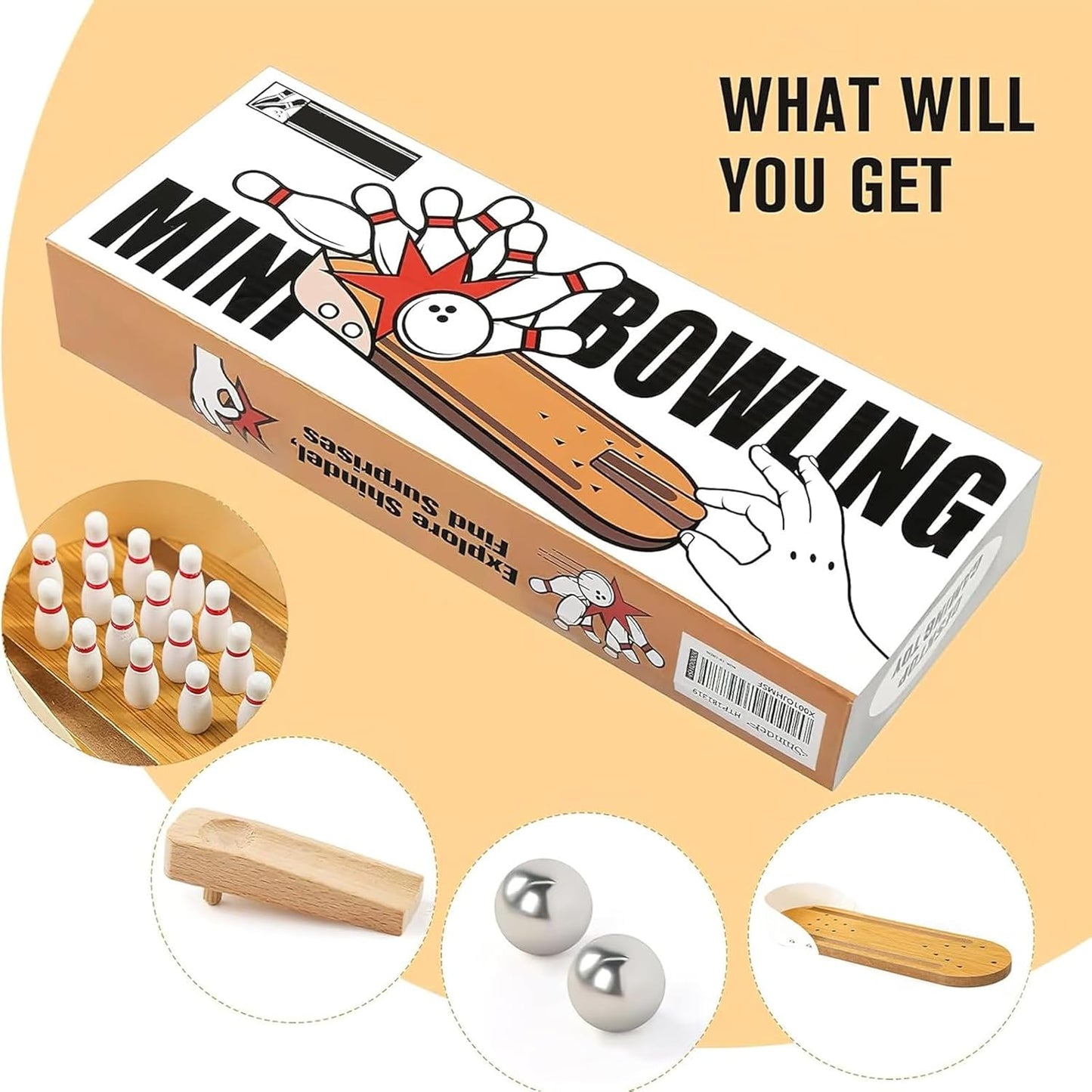 3 otters Mini Bowling Set, Wooden Tabletop Bowling Game Desk Toys, Stocking Stuffers for Men Women Kids Teens Coworkers, Shooting Games Alley Office Stress Relief Gadgets