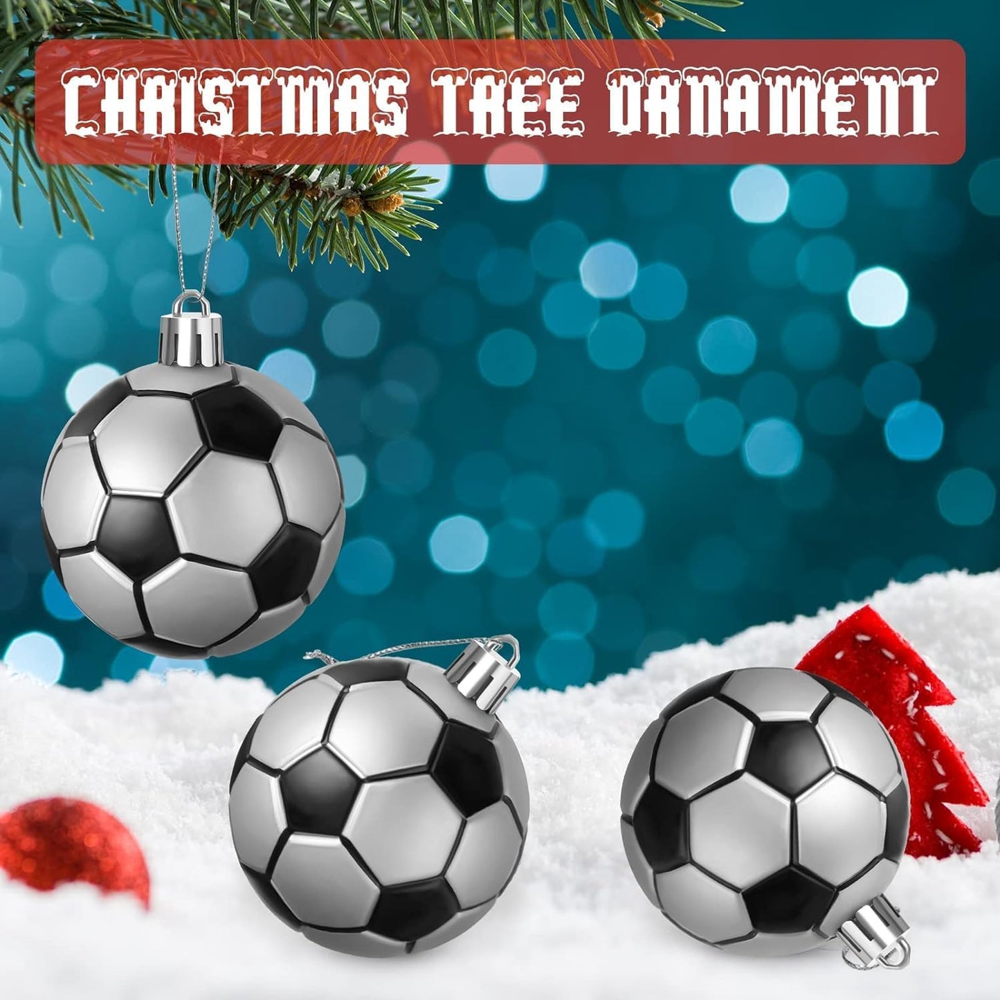 Leitee 12 Pcs Christmas Plastic Soccer Ball 2.36 Inch Xmas Tree Ornaments with Hanging Loop Sports Theme Decorative Hanging Ornaments for Holiday Party Christmas Tree Home