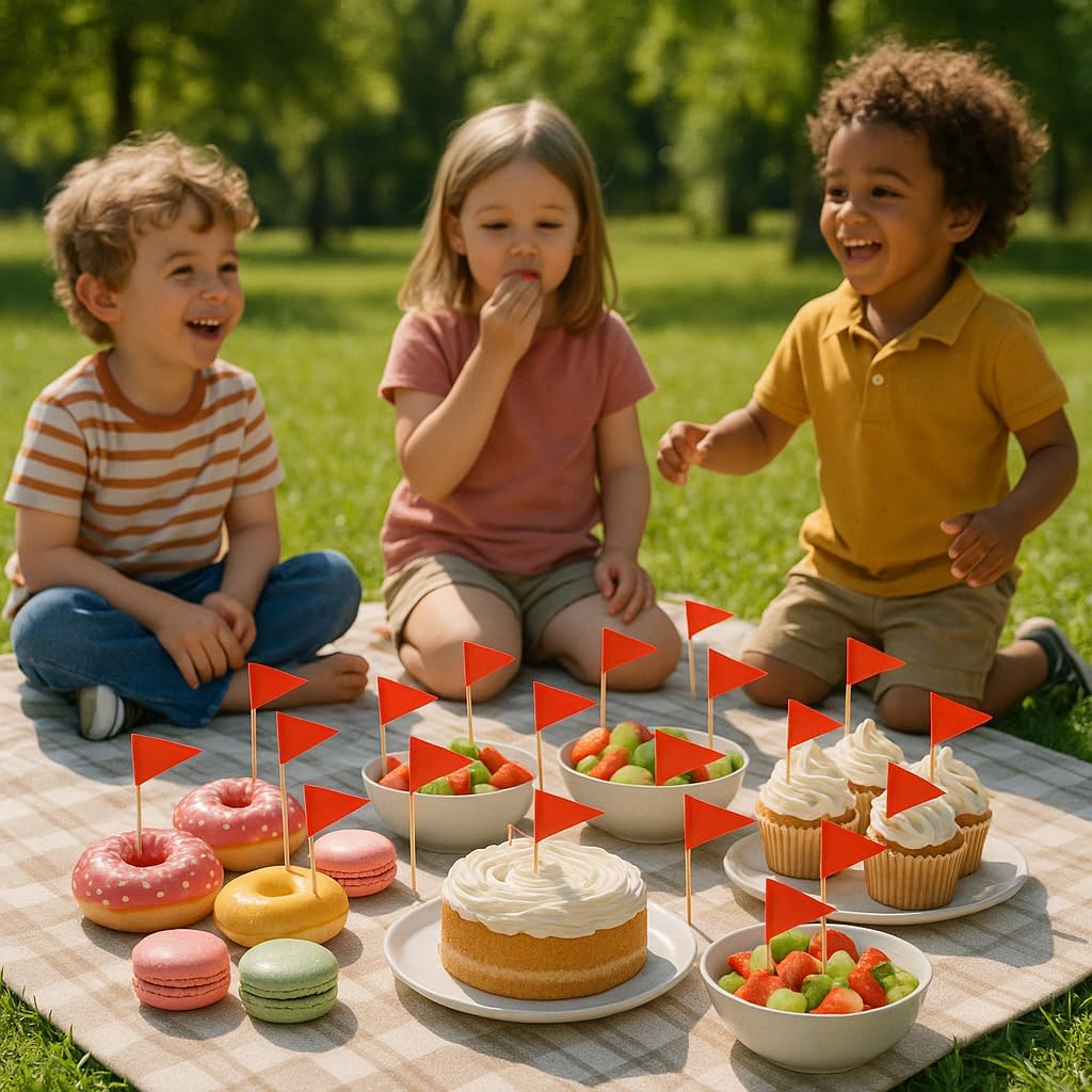 60 PCS Solid Red Toothpick Flags - Mini Plain Red Triangle Sticks with Writable Surface, Golf Cupcake Toppers Sticks Blank Flag Fruit Cheese Markers for DIY Decorations & Custom Labeling