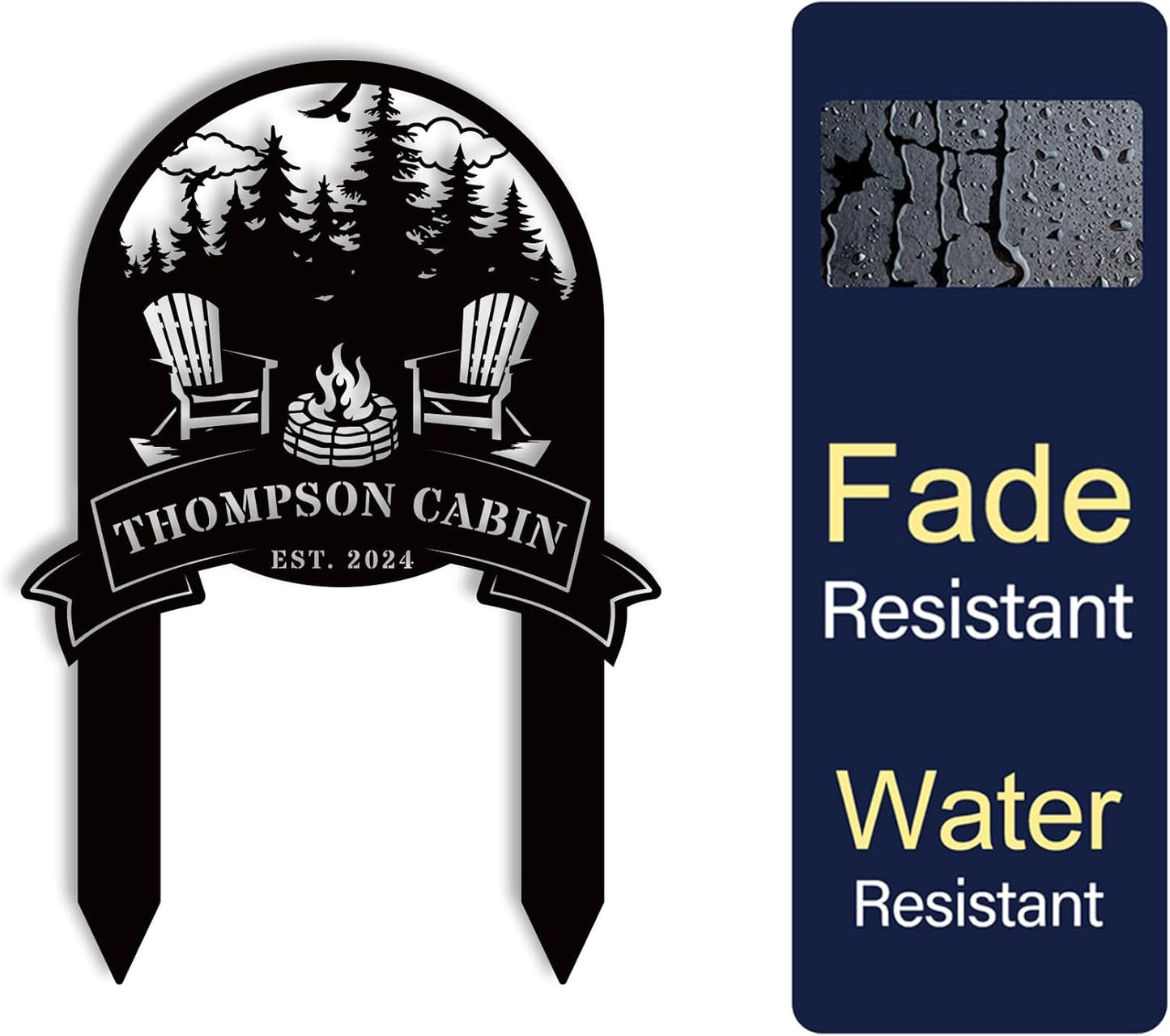 Personalized Family Name Firepit Scene Sign with Yard Stake, Rustic Personalized Camping Decor