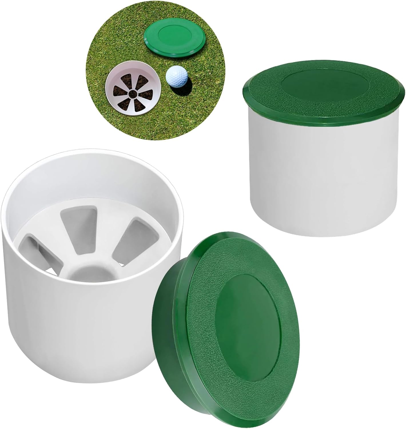 2 Sets Golf Hole Cup with Cups Cover, Golf Accessories for Backyard Practice Putting Green, Enhanced Home Golfing Experience