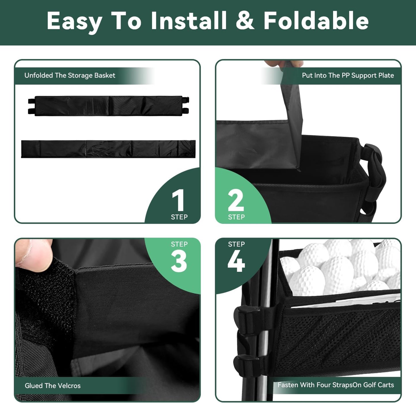 Golf Cart Storage Organizer, Golf Cart Front Storage Basket with Insulated Compartment No-Drilling Golf Cart Basket Compatible with EZGO, Club Car, Kandi Electirc Golf Carts