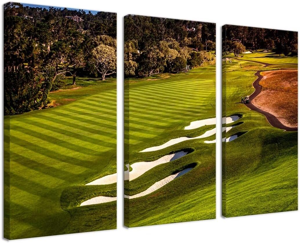 USA California Golf Course Canvas Wall Art for Living Room Bedroom Bathroom Home Decorations Golf Artwork Canvas Prints Modern Framed Artwork Ready to Hang(12''W x 24''H x3)