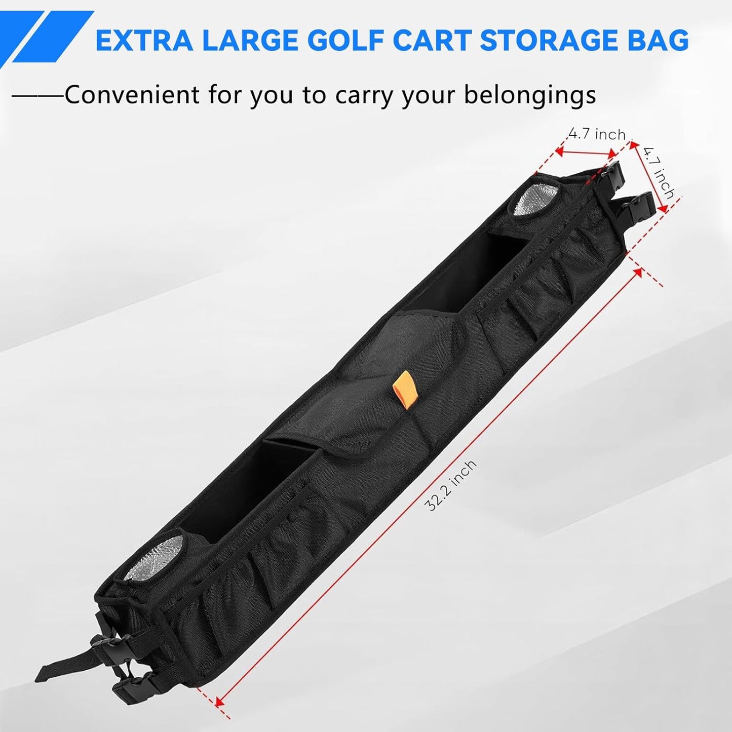 No Drilling Golf Cart Organizer Bag with Insulated Cup Holders, Golf Cart Dash Storage Tray Compatible with EZGO Club Car Drive Kandi Yamaha ICON