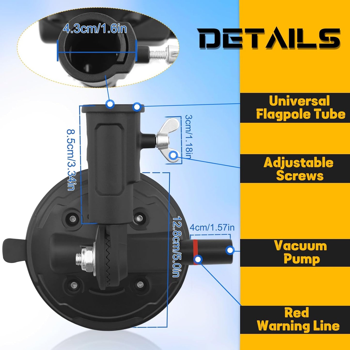 Suction Cup Flag Holder for Car, RV Flag Pole Mount Angle-Adjustable Heavy Duty Metal Flag Holder for RV, Truck, Camper, Car, Boats(1 Pack)