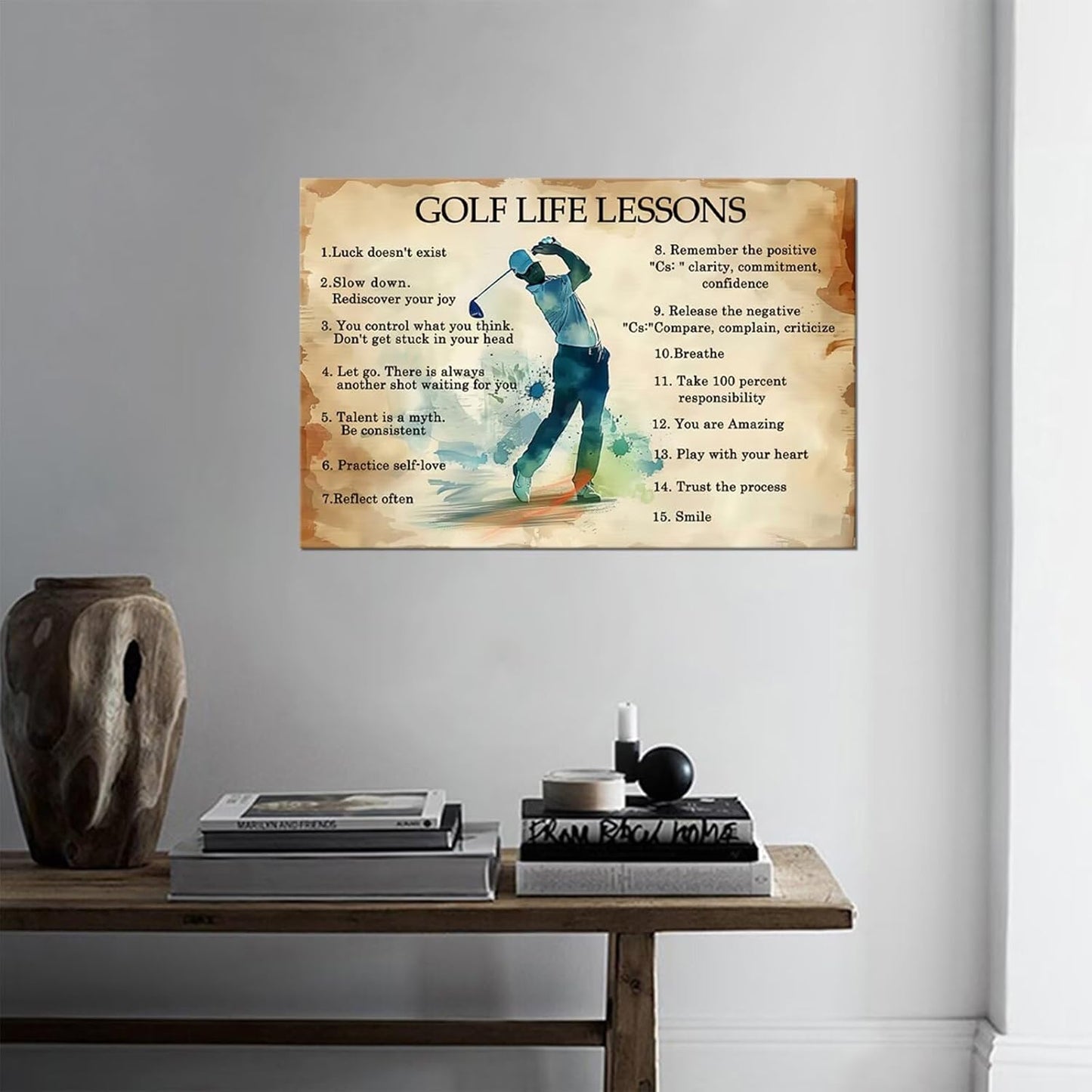 Vintage Golf Wall Art Framed Life Lessons Inspirational Quote Poster Golf Pictures Motivational Painting Artwork for Living Room Office Club Home Decorations Ready to Hang (24 x 36 inch)