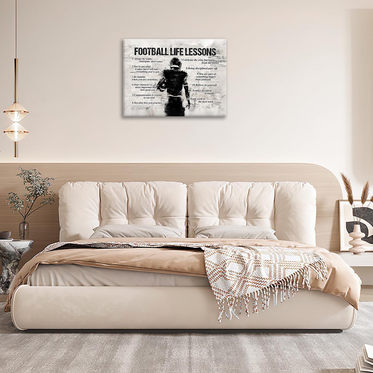 Football Sports Wall Art Football Life Lessons Wall Decor Football Sign Retro Poster Boy Men Room Motivational Decorations Canvas Print Painting Artwork for Bedroom Bathroom Living Room 24"x20"