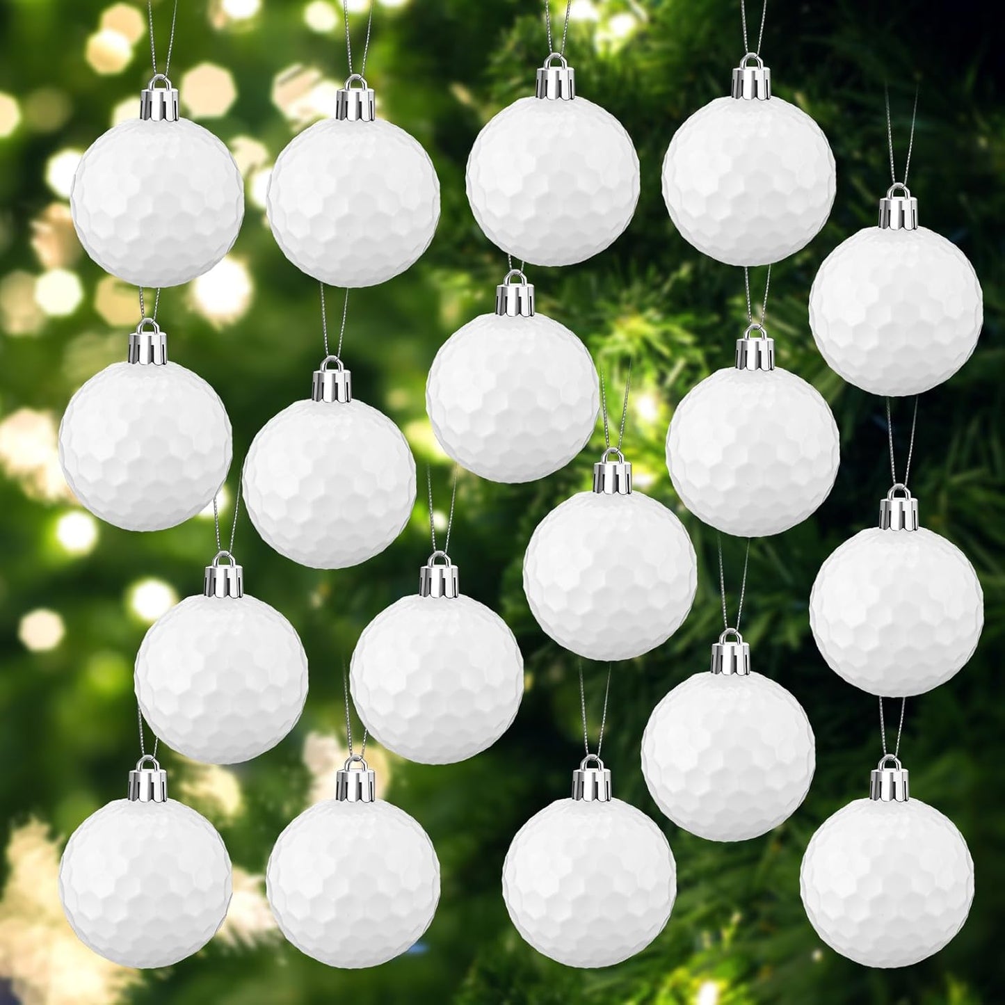 Leitee 18 Pcs Christmas Plastic Golf Ball 2.36 Inch Xmas Tree Ornaments with Hanging Loop Sports Theme Decorative Hanging Ornaments for Holiday Party Christmas Tree Home