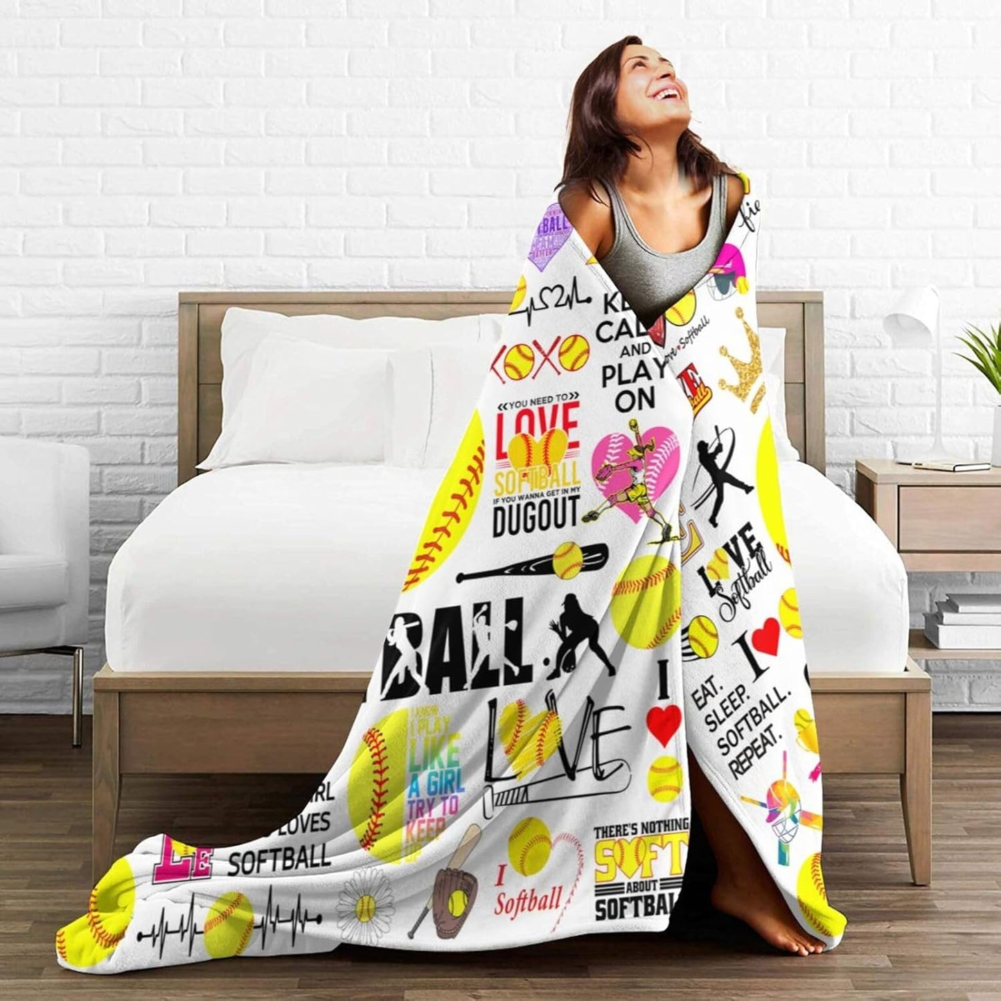 Softball Blanket Soft Cozy Flannel Throw Blankets Bedding Softball Lovers Merch Gifts for Boys Girls Women Adults Gifts 60"X50"