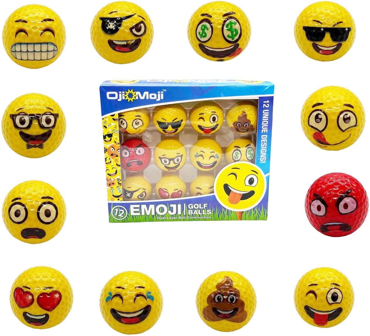Lightahead USGolfer – Set of 12 Unique Emoticon Fun Putting Practice Golf Balls, Randomly Selected from Listing Images – Novelty Golf Gift