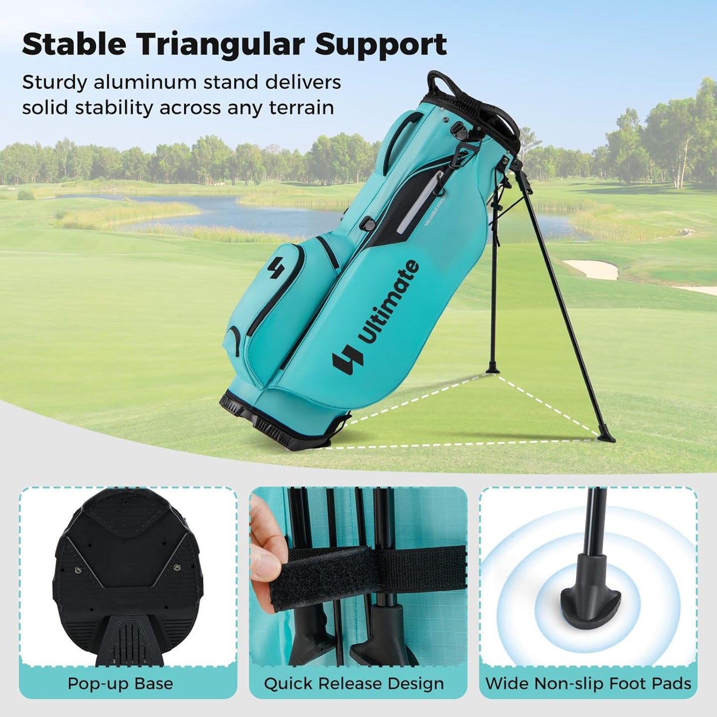 ULTIMATE Golf Stand Bag, 8-Way Golf Bag with 5 Pockets, Rain Hood, Detachable Dual Shoulder Strap, Lumbar Pad, Handles, Portable Golf Club Bag for Men & Women