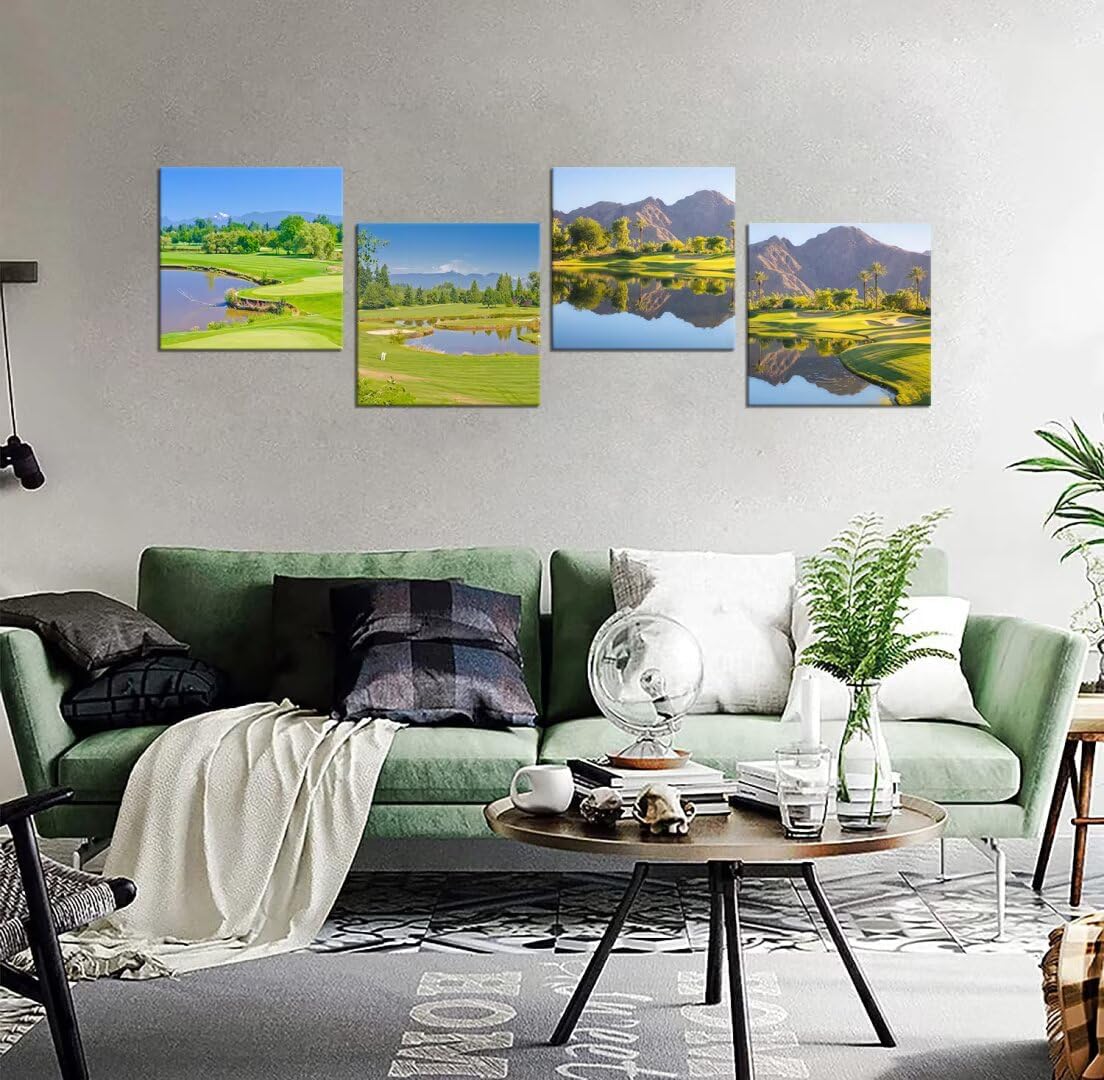 Pankila Indian Wells Golf Course Wall Art Canvas Prints USA California Golf Course Wall Decor for Living Room Bedroom Bathroom Home Decorations Framed Artwork Ready to Hang (12''W x 12''H x 4)