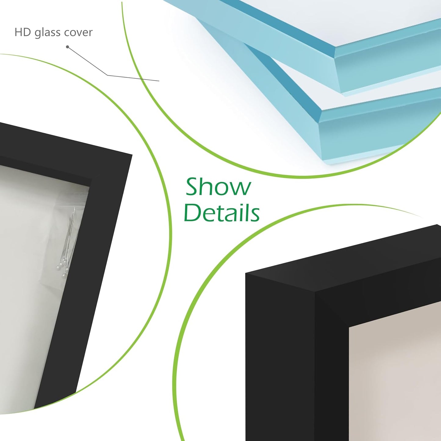 FrameWorks 11” x 14” Black Wooden Shadow Box Frame – Display Case with Soft Felt Back, Memory Box with Tempered Glass, Display Box with Elegant White Ball Push Pins, Wooden Flower Box