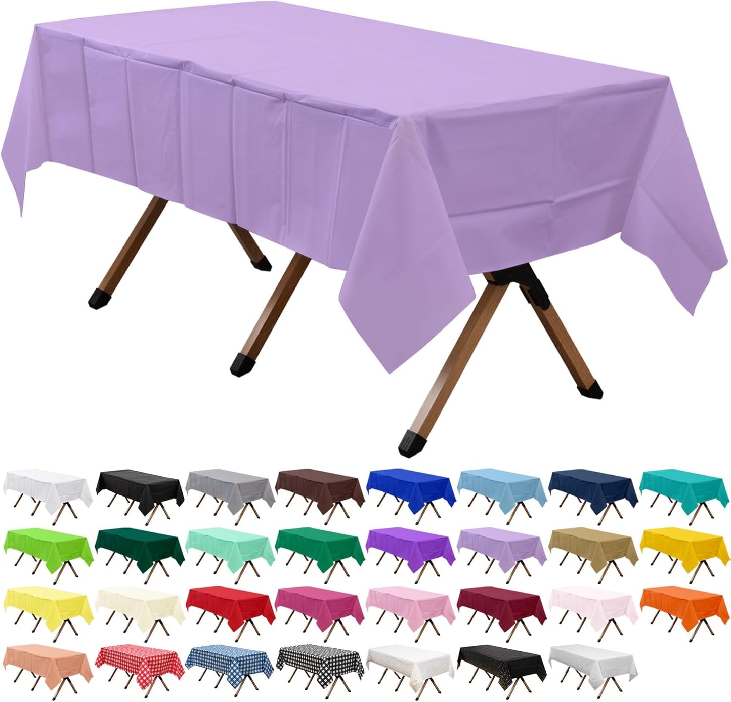 2 Pack Lavender Premium Plastic Tablecloth Rectangle 54 x 108 Inches Reusable Lilac Mauve Decorative Table Cover for Dining, Wedding, Party, Indoor and Outdoor use