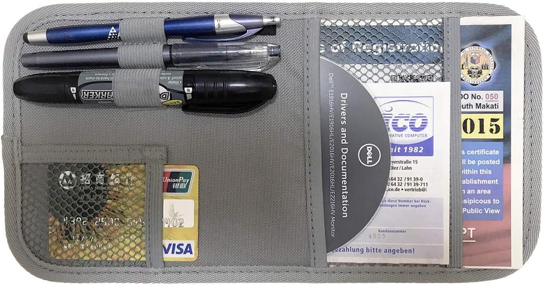 ZugGear Car Sun Visor Organizer, Auto Visor Holder Interior Accessories Pocket Organizer - Car Registration Holder Document Storage Pouch Pen holder - Grey