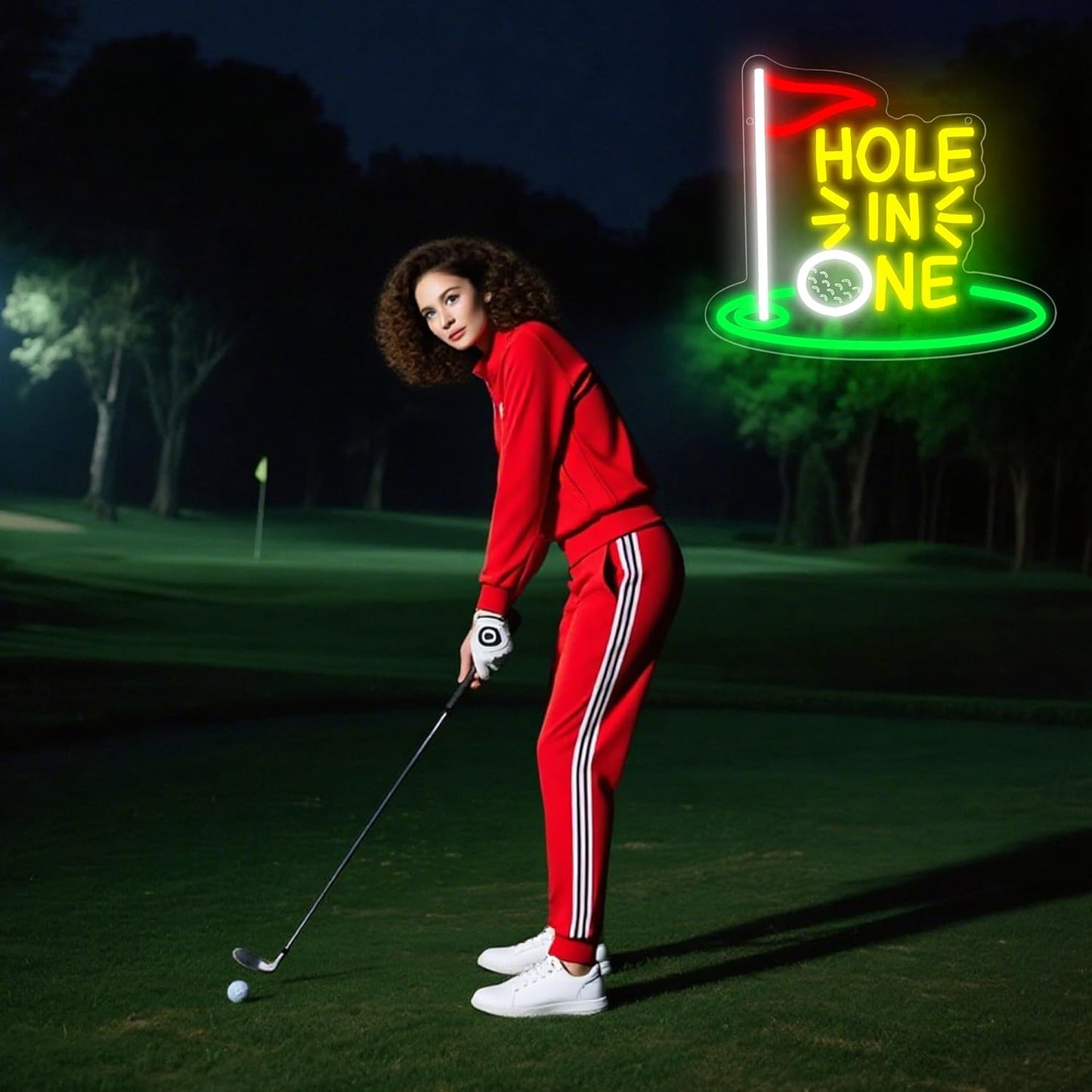 Golf Neon Sign for Wall Decor Hole In One Neon Light for Man Cave Putting Green LED Light Up Sign for Club Bedroom Bar Shop Party Wall Decor,Birthday Gifts for Golfer Size10.7 * 12.4inches(JTD285)