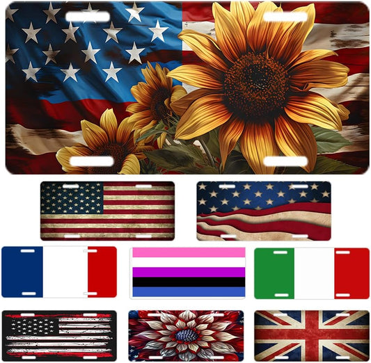 Custom License Plate Personalized American Flag Funny Aluminum Front License Plates Decorative Rust-Free Metal Car Plate Covers for Women Men Car Tag Accessories fit Truck SUV Rv 12 X 6 in