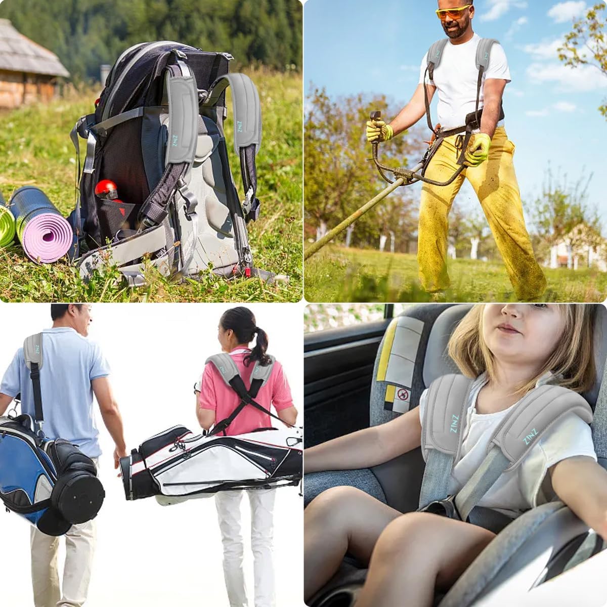 ZINZ 2-Pack Universal Shoulder Pad with Ultra thick Cushion for Bag Luggage Bag Crossbody, Plus Long & Anti-Slip & Breathable,Gray-2Pack