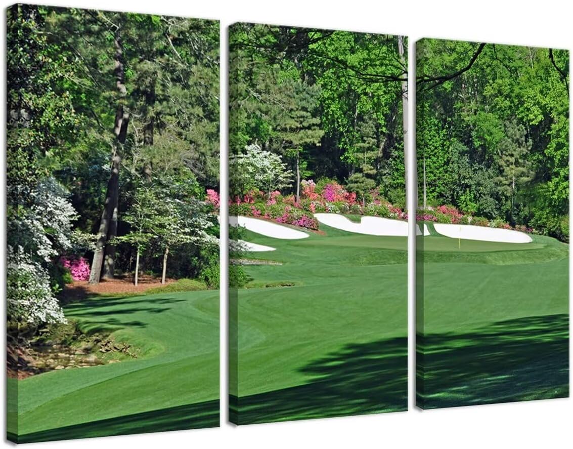 Augusta National Golf Course Wall Art Pictures - Augusta Golf Course Wall Decor for Living Room Bedroom Bathroom Home Decorations Golf Posters Canvas Prints Framed Ready to Hang(14''W x 28''H x3)