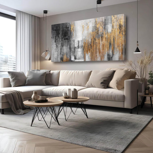 YJYart Abstract Canvas Wall Art with Gold Foil Modern Black Oil Paintings Graffiti Wall Art for Living Room Bedroom Kitchen Office Wall Decorations 30" x 60"