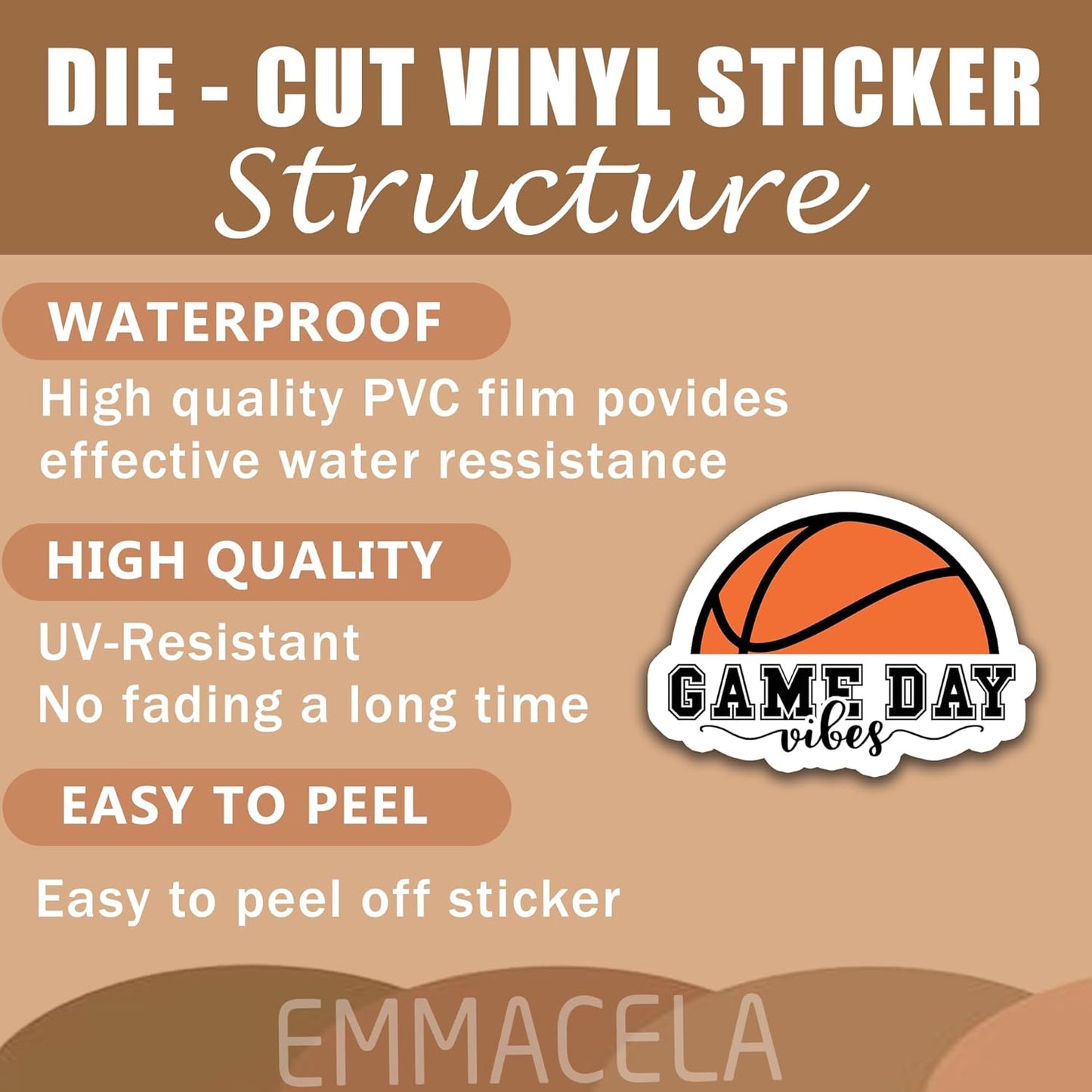 (3PCS) Basketball Stickers, Game Day Vibes - Waterproof Vinyl Decals for Players, Teams, Coaches – Sports Stickers for Tumblers, Water Bottles, Laptops – 3 x 2.2 Inch