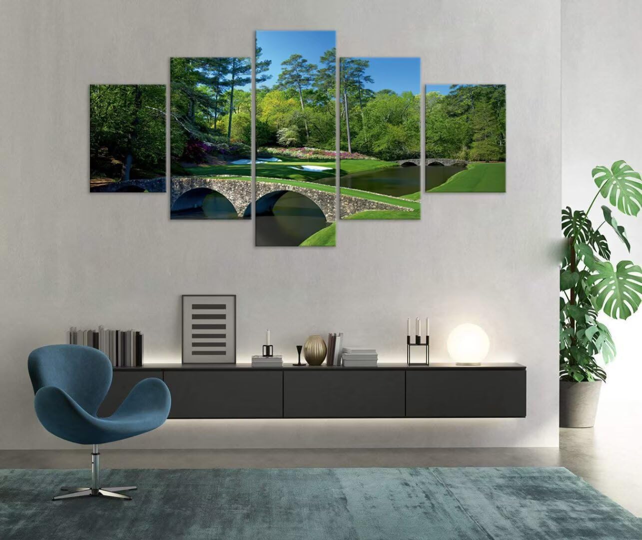 chenchenArt Augusta National Golf Course 12th Hole Wall Art Living Room Bedroom Bathroom Home Decorations Golf Course Pictures Posters Canvas Prints Modern Artwork Framed Ready to Hang(60''W x 32''H)