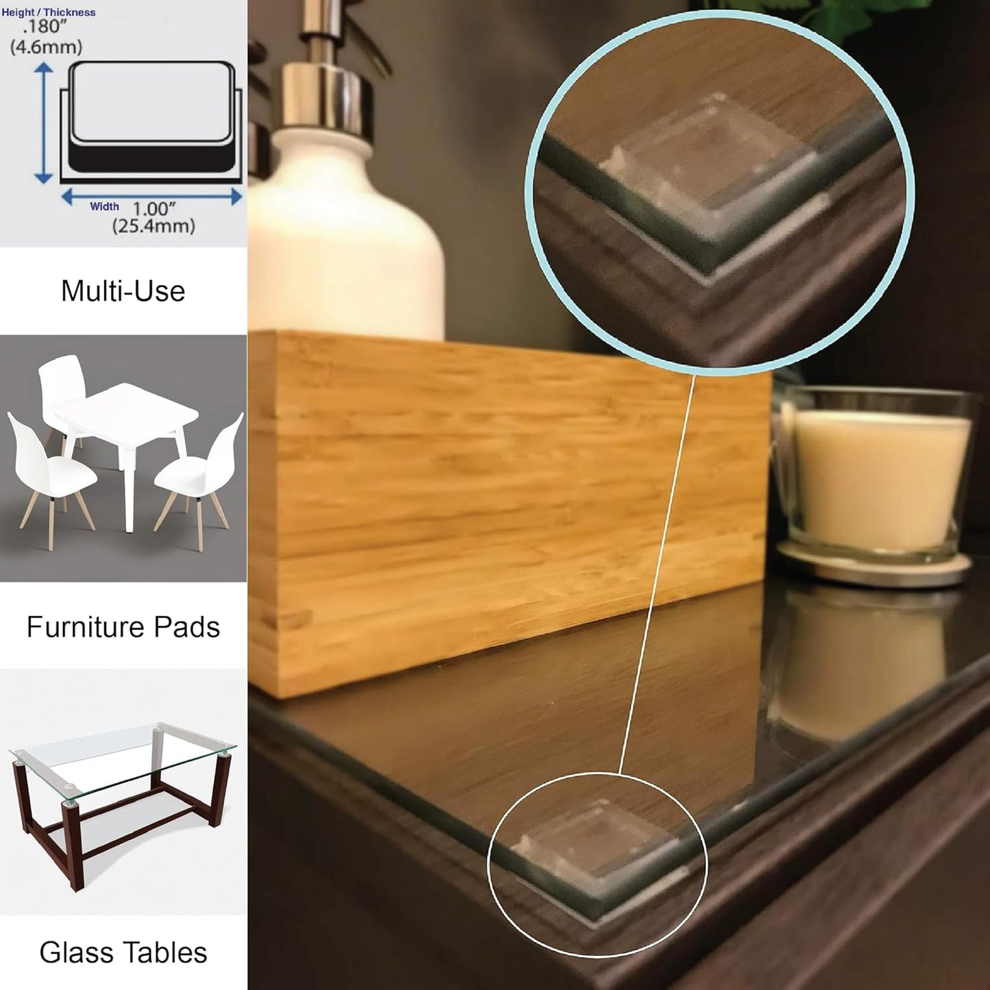 Clear Rubber Bumpers Large - Rubber Feet for Cutting Boards - Glass Table Top Bumpers, Picture Frame Spacers, Self Adhesive Furniture Pads - 1 Inch Square Self Stick Pads - 40 PCs