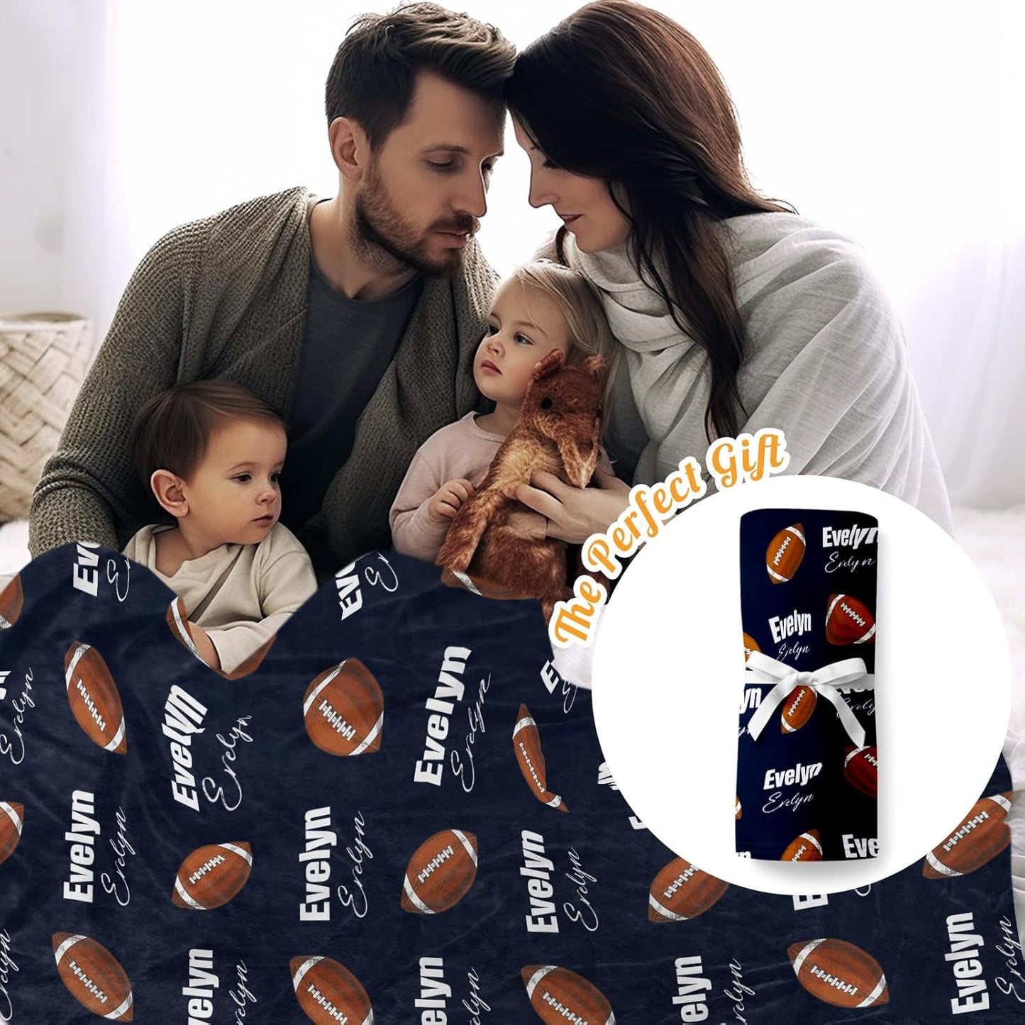 Custom Name Football Blanket - Personalized Names Soft Plush Flannel Throw Blankets for Baby Kids Teen Boys Girls Holidays Birthdays Gifts Color15