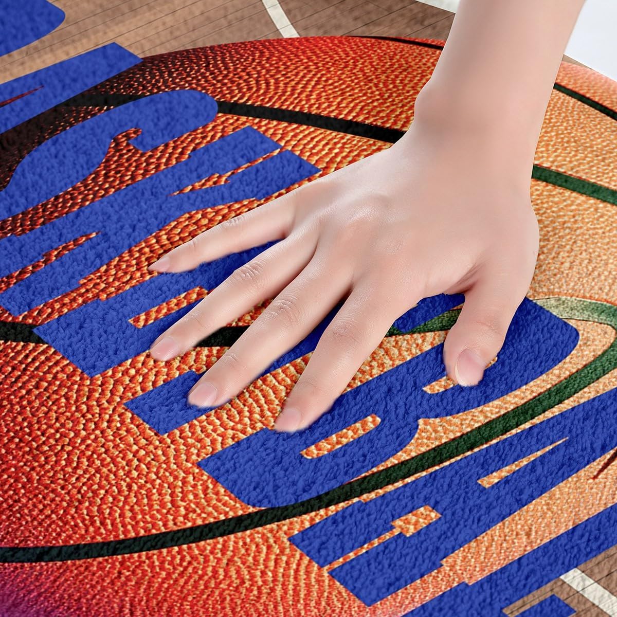 Feelyou Basketball Polyester Bath Rug Basketball Court Print Soft Fleece Door Carpet for Kids Boys Girls Orange Basketball Non Slip Bath Mat Ball Game Bathroom Floor Indoor Doormat,16x24 Inch