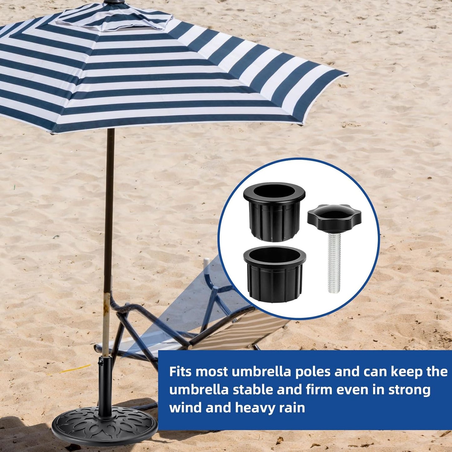 6 Pieces Set Outdoor Patio Umbrella Base Stand, Hole Ring Plug Cover and Cap Umbrella Replacement Parts with M8 Thread Replacement Hand Knob Threaded Pipe Sleeve for Outdoor Spaces, Black