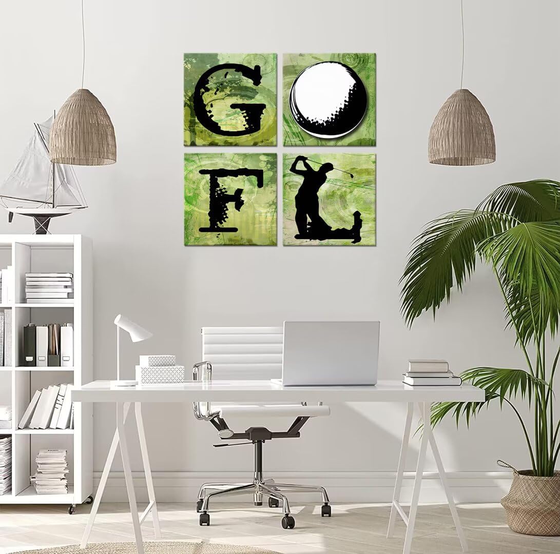 Pankila Golf Canvas Wall Art Golf Sports Wall Decor Green Leisure Poster Artwork for Gym Living Room Office Man Bedroom Painting Modern Minimalism Frame Print Artwork (12''W x 12''H x 4)
