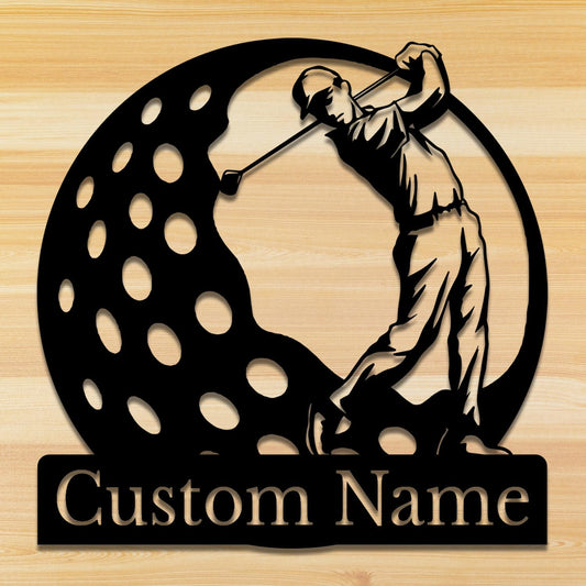 Personalized Custom Crossed Golf Metal Wall Art,Personalized Golfer Name Sign Decoration For Room,Hole Golf Club Decoration(Style-3)