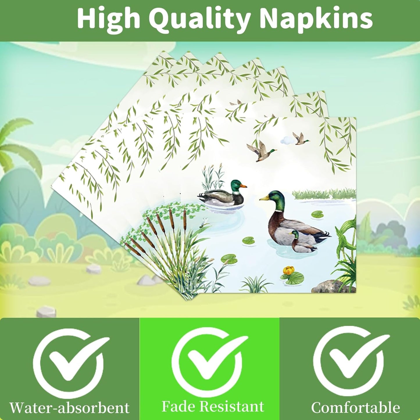 Rakuto Mallard Duck Baby Shower Decorations, 96PCS Duck Hunting Paper Plates and Napkins Tableware Party Decoration Goose Forks Decor Supplies, Serve 24
