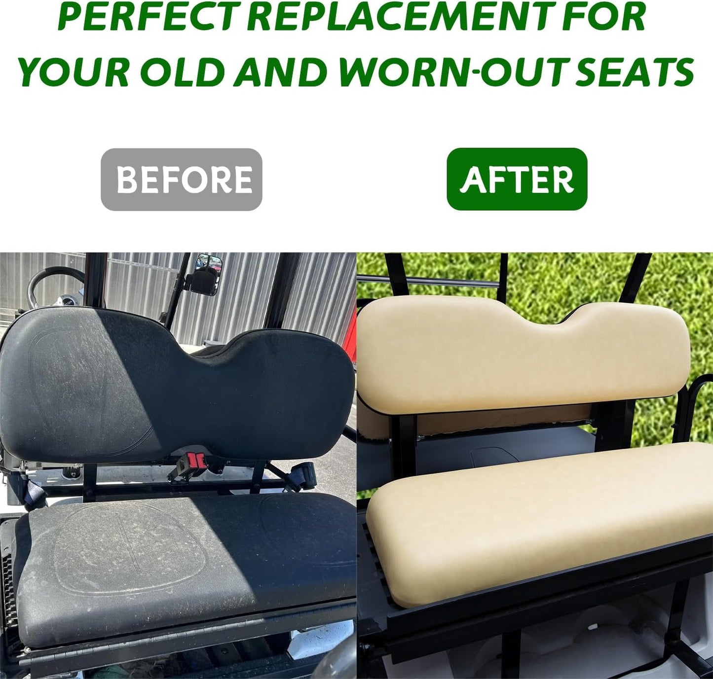 Premium Golf Cart Rear Seat Replacement Cushions – Universal Fit for EZGO/Club Car/Yamaha and Other Models, Featuring Flip Rear Seats