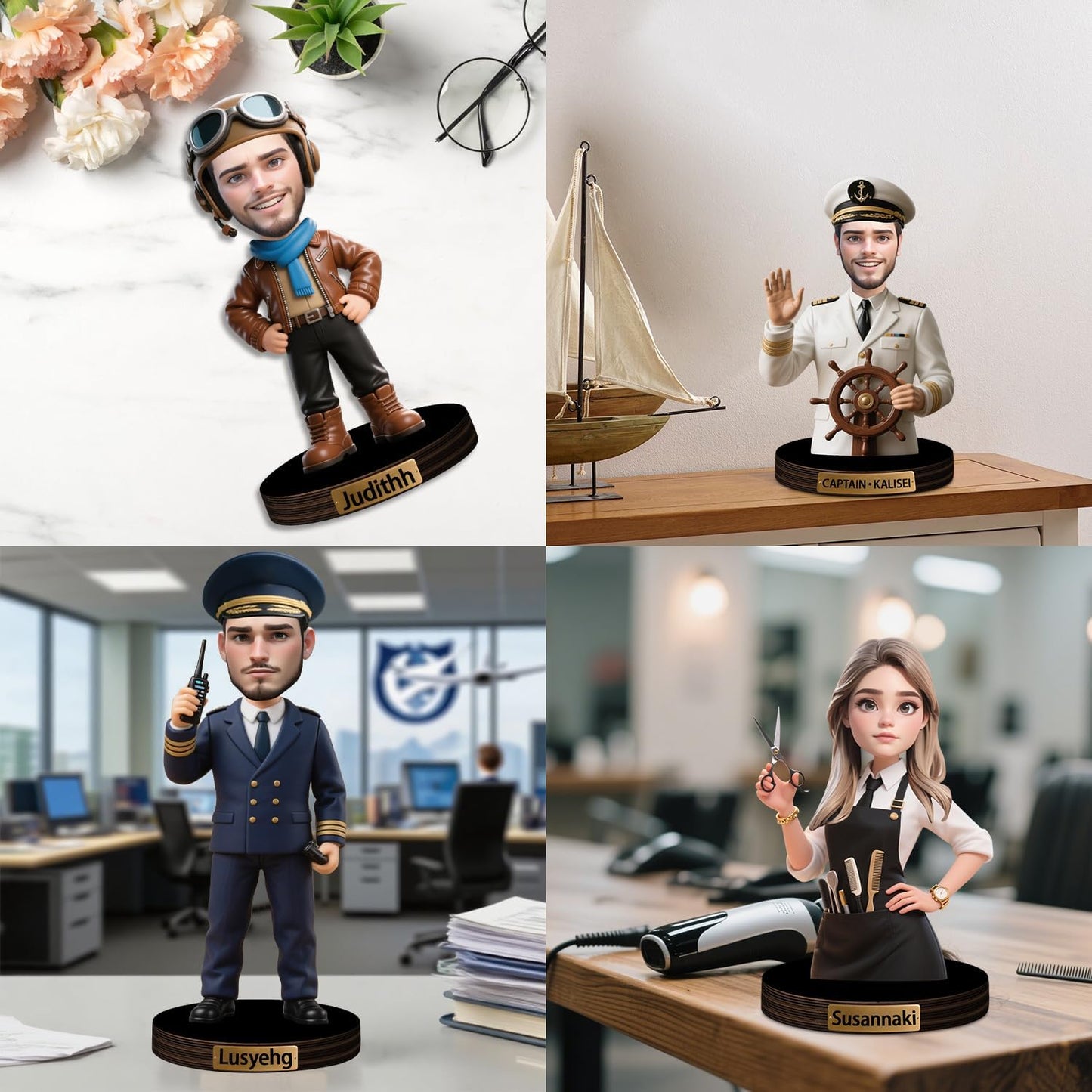 Personalized Cartoon Face Photo Pilot Desktop Ornament Custom Name Funny Acrylic Office Desk Decor Gift For Family Friend Lover Birthday Xmas Anniversary (style 5)